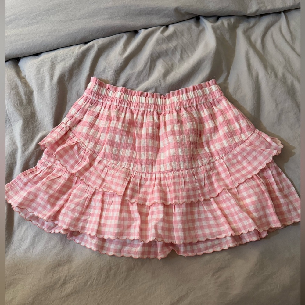 Loveshackfancy Pink Gingham Mini Skirt
